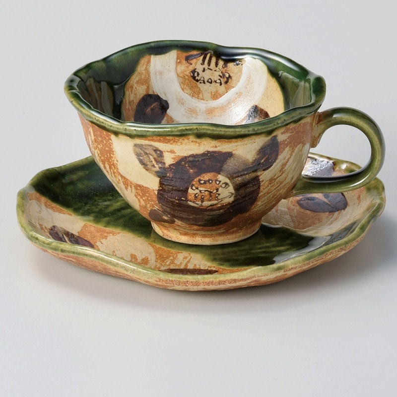 金正陶器 織部山茶花コーヒー皿 1個 ※ソーサー単品のみ（ご注文単位1個）【直送品】