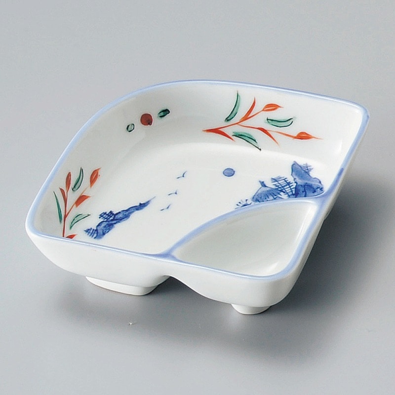 金正陶器 赤絵京山水扇型仕切鉢 1個(ご注文単位1個)【直送品】