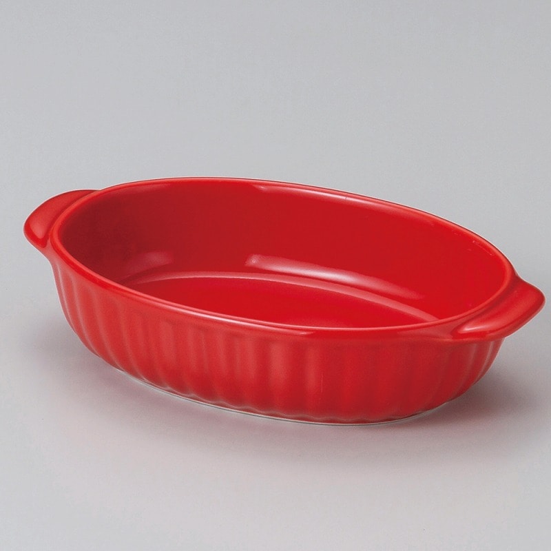 金正陶器 レッド両手楕円グラタン 1個(ご注文単位1個)【直送品】