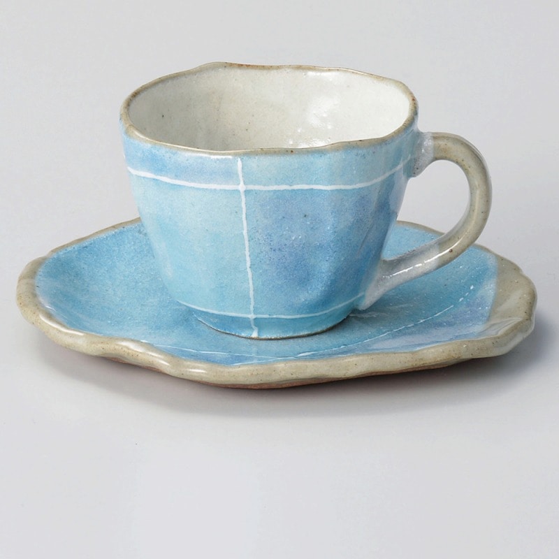 金正陶器 ブルー色十草タタラコーヒー皿 1個 ※ソーサー単品のみ（ご注文単位1個）【直送品】