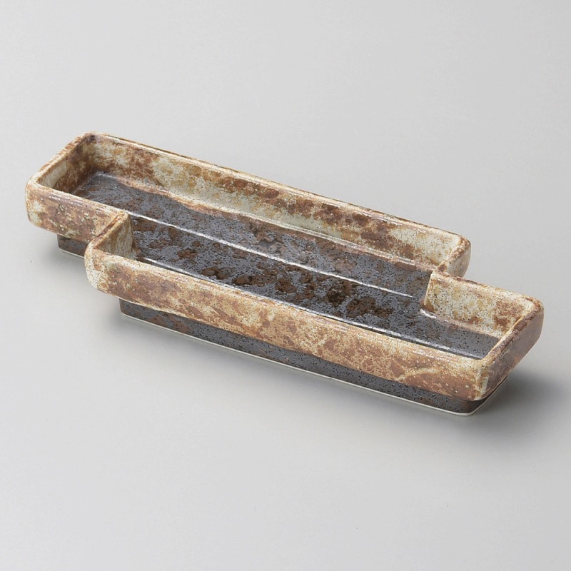 金正陶器 黒伊賀かいらぎ八ッ橋突出皿 1個(ご注文単位1個)【直送品】