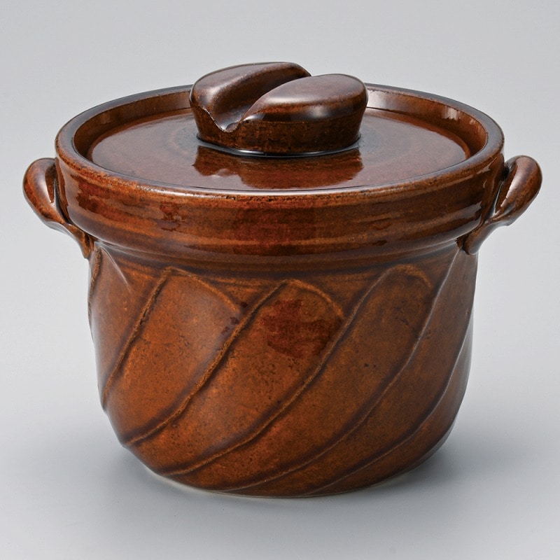 金正陶器 アメ釉捻りご飯鍋5合炊 1個（ご注文単位1個）【直送品】