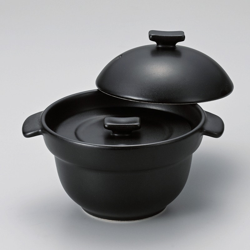 金正陶器 黒釉1人用ご飯鍋1合炊（中蓋付） 1個（ご注文単位1個）【直送品】