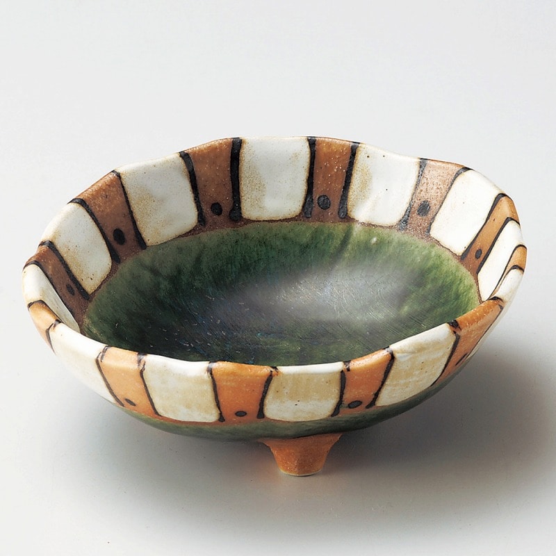 金正陶器 塗分織部十草三ツ足向付 1個（ご注文単位1個）【直送品】