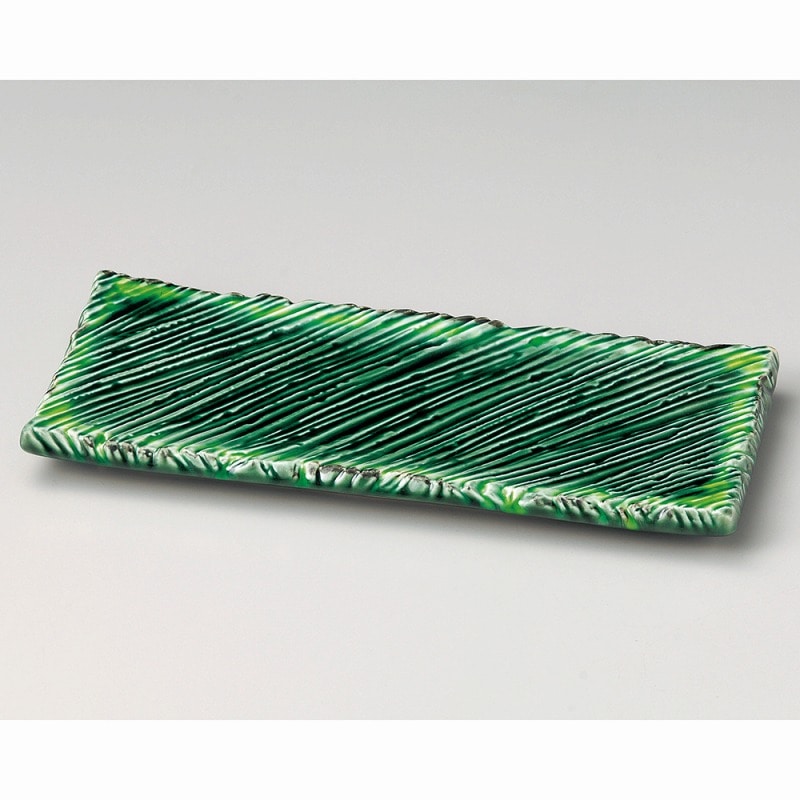 金正陶器 緑釉黄流ししのぎ長角10.0皿 1個（ご注文単位1個）【直送品】