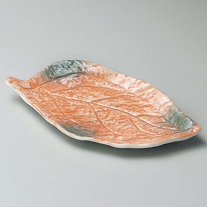 金正陶器 オレンジ巻グリーン吹木ノ葉皿 1個（ご注文単位1個）【直送品】