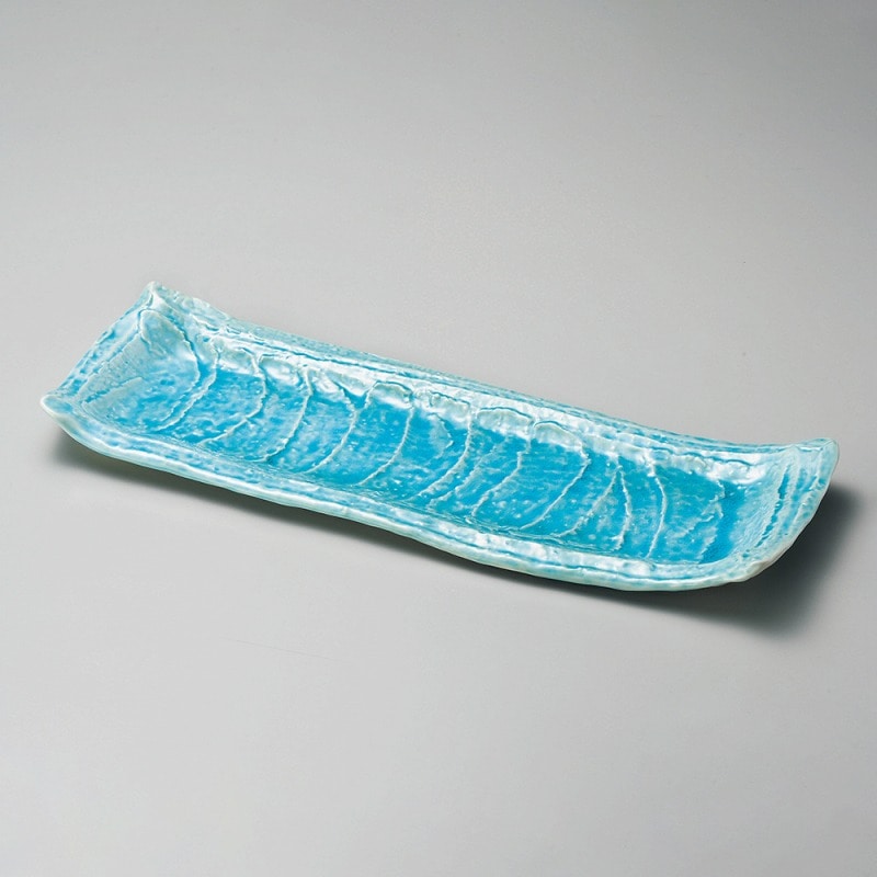 金正陶器 マリンブルーガタ彫長角大皿 1個（ご注文単位1個）【直送品】