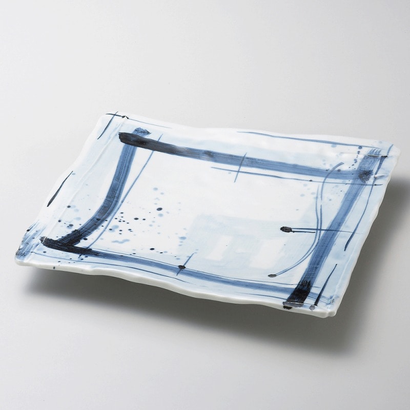 金正陶器 呉須格子長角9.5寸皿 1個（ご注文単位1個）【直送品】