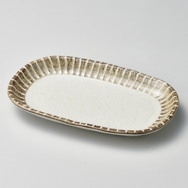 金正陶器 粉引ライン6.5小判皿 1個（ご注文単位1個）【直送品】