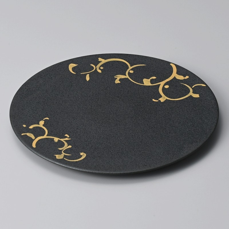 金正陶器 金彩唐草黒24㎝フラットプレート 1個（ご注文単位1個）【直送品】