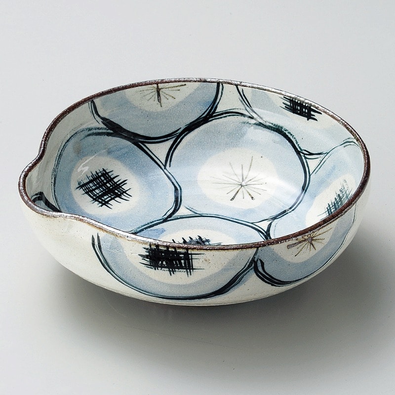 金正陶器 粉引呉須丸紋片口7.0鉢 1個(ご注文単位1個)【直送品】