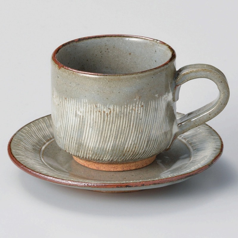 金正陶器 錆櫛目彫 コーヒー碗皿 1個(ご注文単位1個)【直送品】