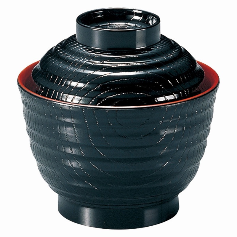 金正陶器 ［TA］耐熱3.5寸乱引木目小吸椀 黒内朱 1個（ご注文単位1個）【直送品】