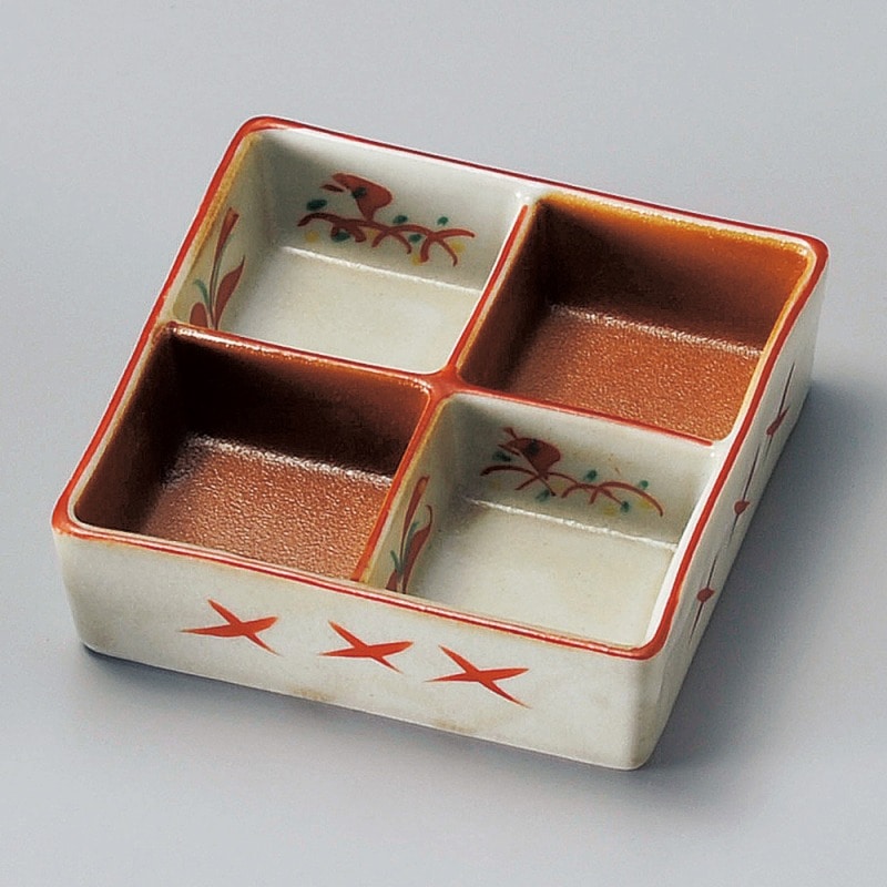 金正陶器 青地唐津赤絵四ツ切鉢 1個(ご注文単位1個)【直送品】