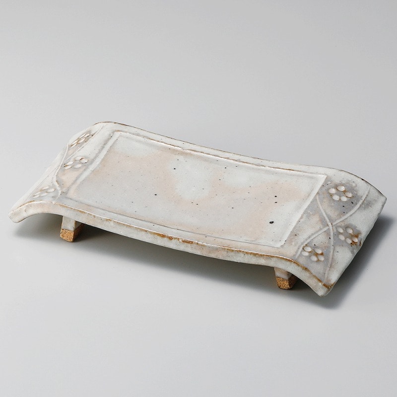 金正陶器 手造り粉引華紋(土物)弓型7.0長角皿 1個(ご注文単位1個)【直送品】