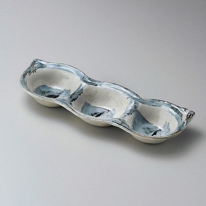 金正陶器 藍染そら豆3品盛り皿 1個(ご注文単位1個)【直送品】