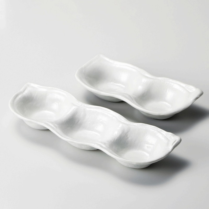 金正陶器 白釉そら豆3品盛り皿 1個(ご注文単位1個)【直送品】