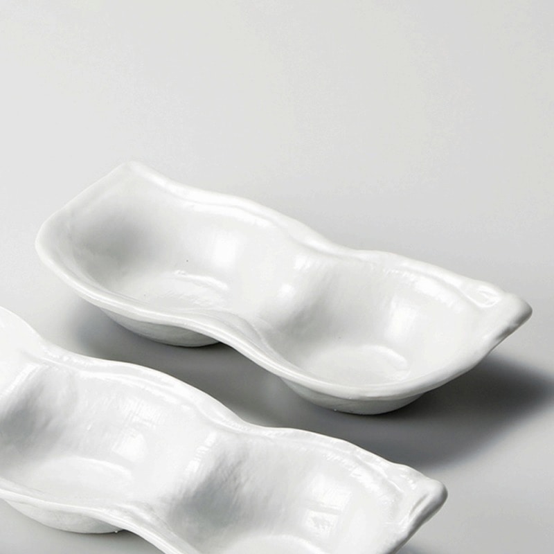 金正陶器 白釉そら豆二品盛皿 1個(ご注文単位1個)【直送品】