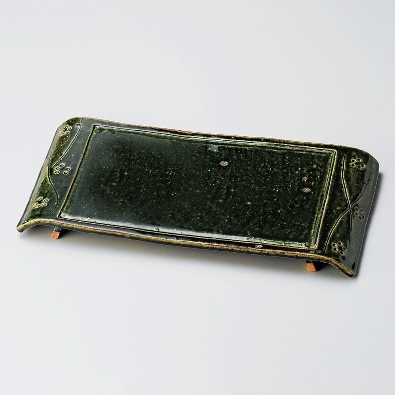 金正陶器 手造り織部華紋弓型長角盛込皿 1個（ご注文単位1個）【直送品】