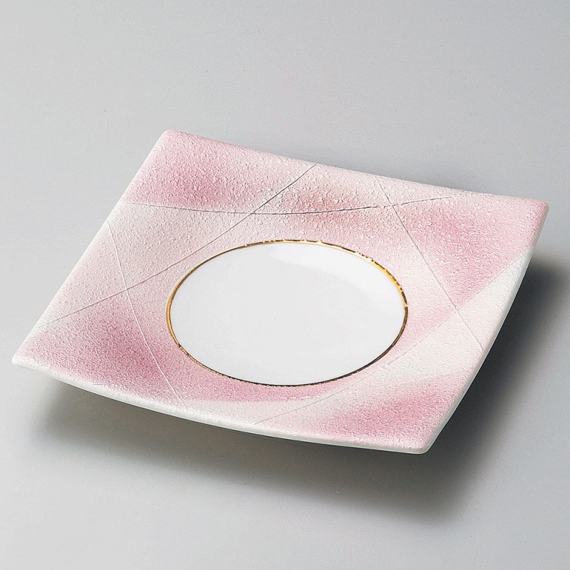 金正陶器 ピンク銀彩正角皿 1個（ご注文単位1個）【直送品】
