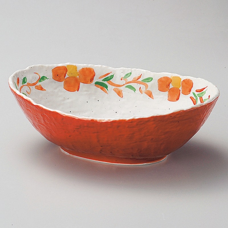 金正陶器 朱巻唐草花楕円大鉢 1個（ご注文単位1個）【直送品】