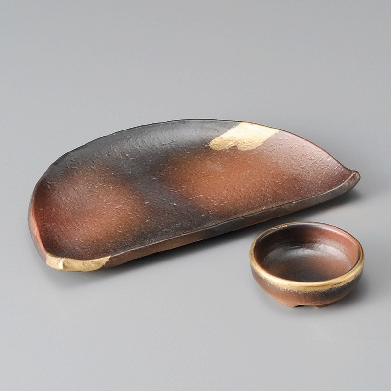 金正陶器 焼締金雲7.0半月皿 1個(ご注文単位1個)【直送品】