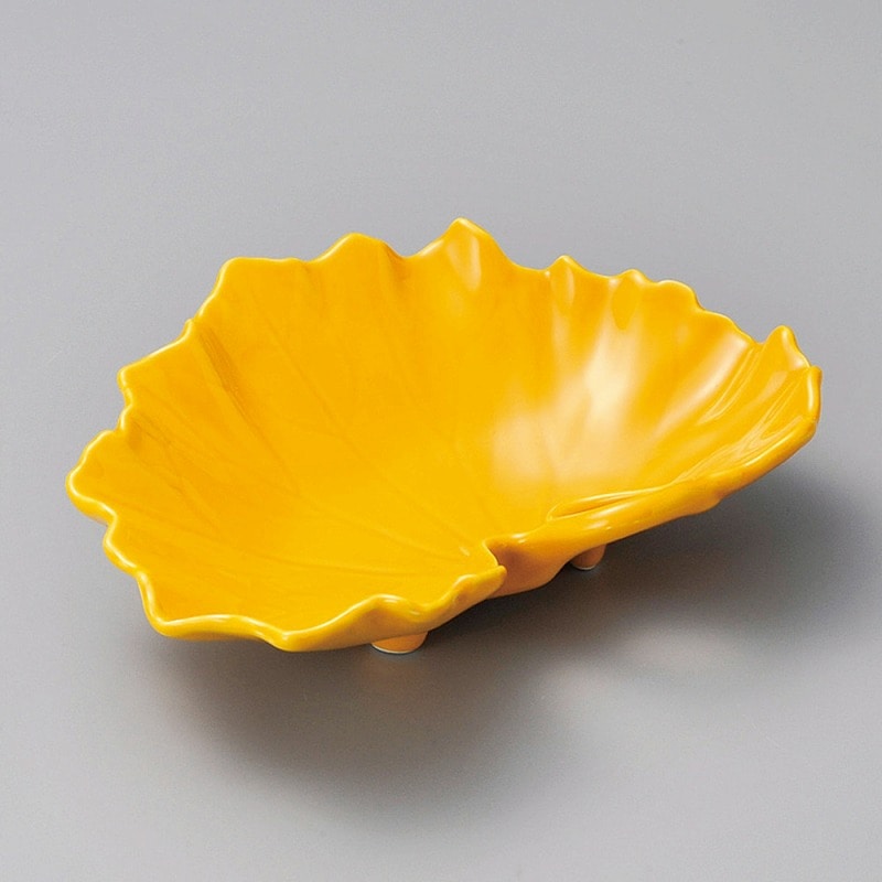 金正陶器 黄釉木の葉向付 1個(ご注文単位1個)【直送品】