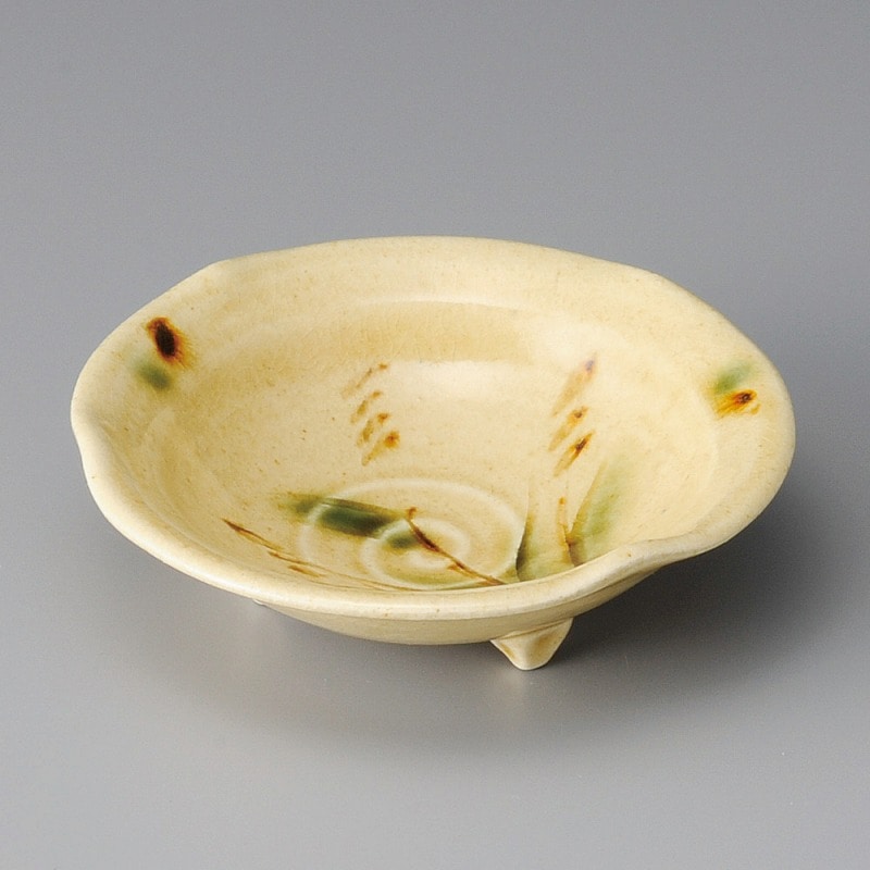 金正陶器 黄瀬戸ススキ三ツ足5.0鉢 1個(ご注文単位1個)【直送品】