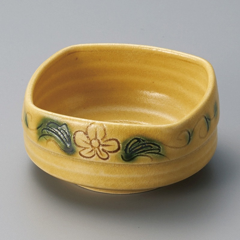 金正陶器 黄瀬戸花唐草角小鉢 1個(ご注文単位1個)【直送品】