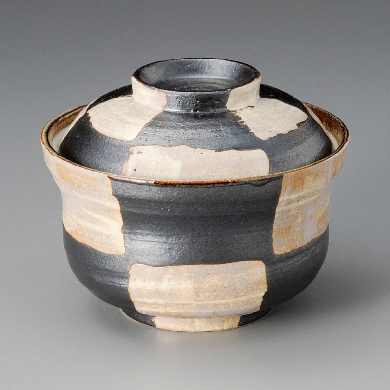 金正陶器 手描き格子(黒)蓋向 1個(ご注文単位1個)【直送品】