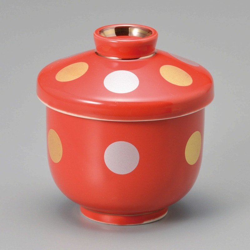 金正陶器 赤釉金銀彩丸紋小むし碗 1個（ご注文単位1個）【直送品】