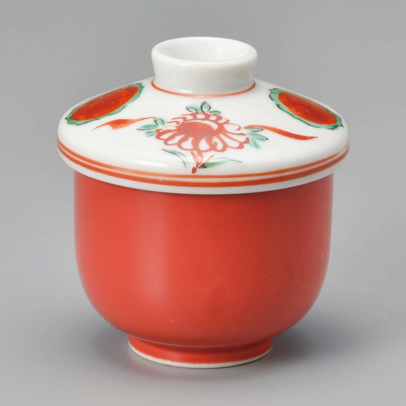 金正陶器 赤釉赤絵花鳥小むし碗 1個（ご注文単位1個）【直送品】