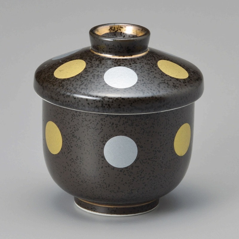 金正陶器 黒結晶金銀彩丸紋小むし碗 1個（ご注文単位1個）【直送品】