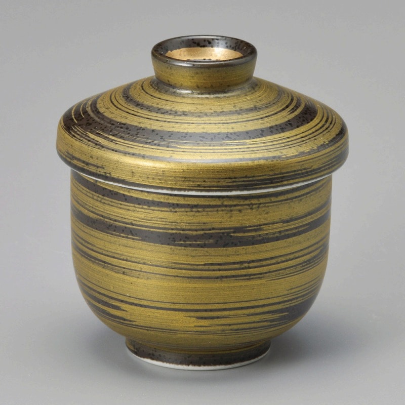 金正陶器 黒結晶金彩刷毛小むし碗 1個（ご注文単位1個）【直送品】