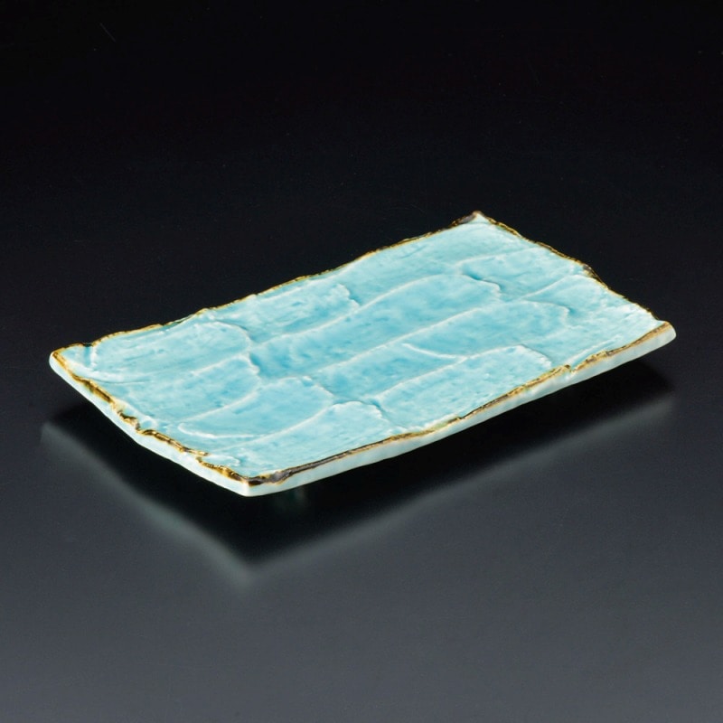 金正陶器 渕錆ﾏﾘﾝﾌﾞﾙｰ削ぎ彫長角焼物皿 1個（ご注文単位1個）【直送品】