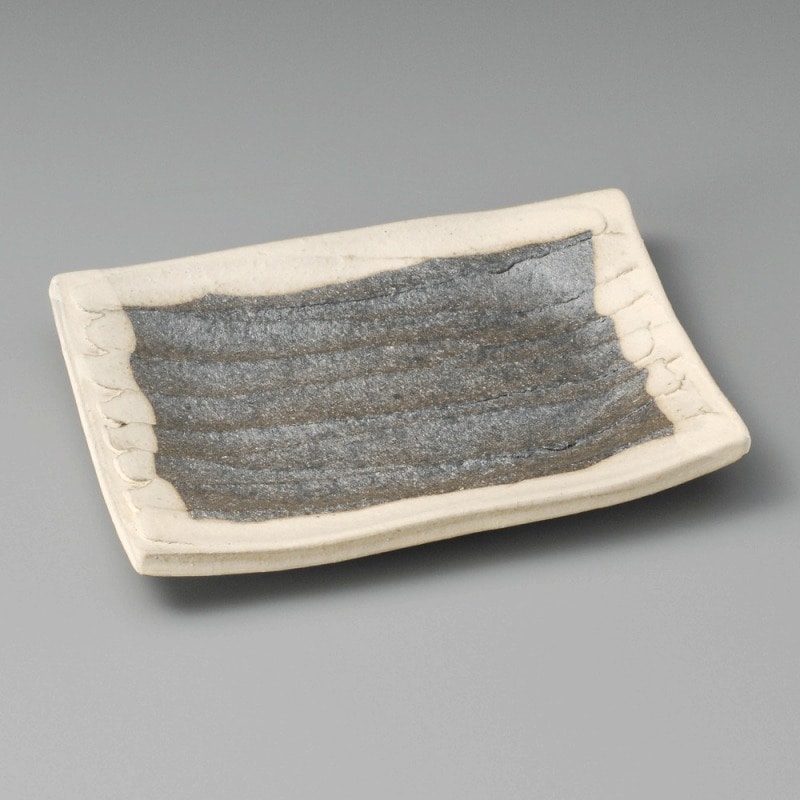 金正陶器 黒窯変掛け分けソギ7.0長角皿 1個(ご注文単位1個)【直送品】