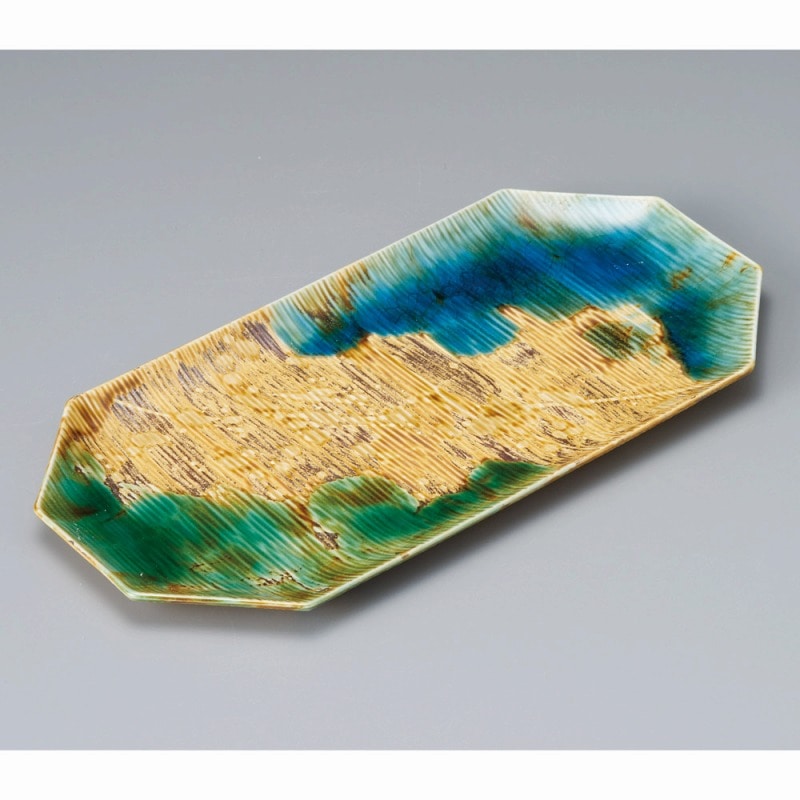 金正陶器 錆釉ひわ流し変型ほっけ皿 1個(ご注文単位1個)【直送品】