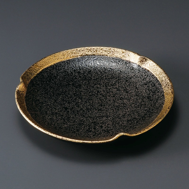 金正陶器 黒ちらし渕金巻7.0三つ押丸皿 1個(ご注文単位1個)【直送品】