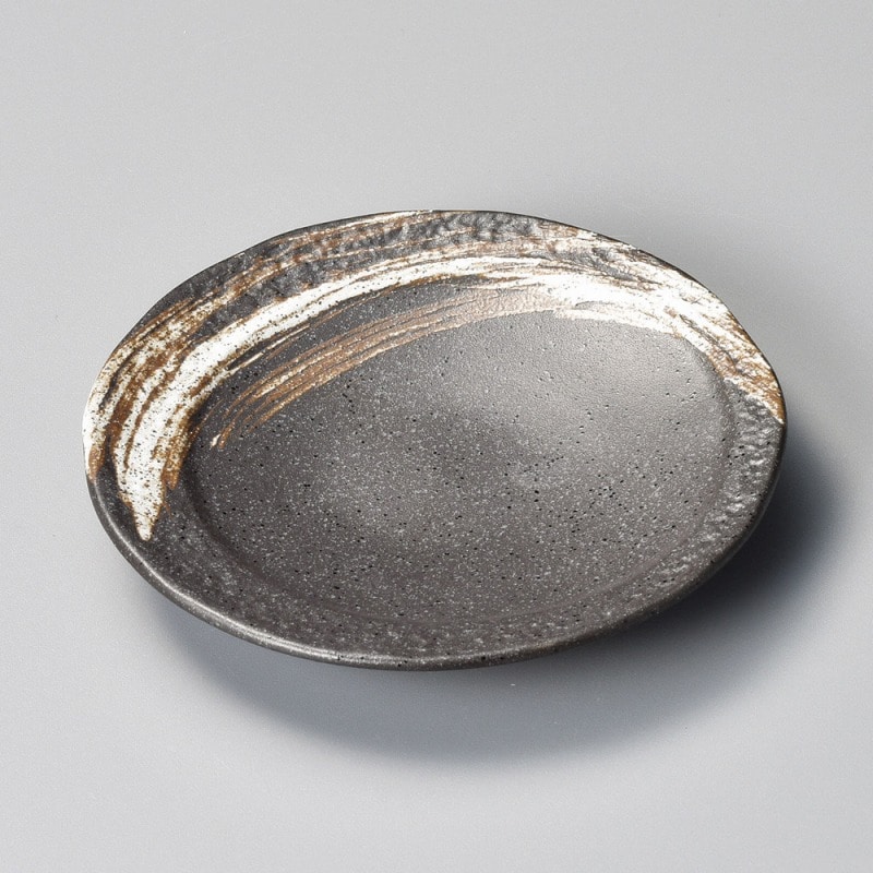 金正陶器 黒備前刷毛月光4.8皿 1個(ご注文単位1個)【直送品】