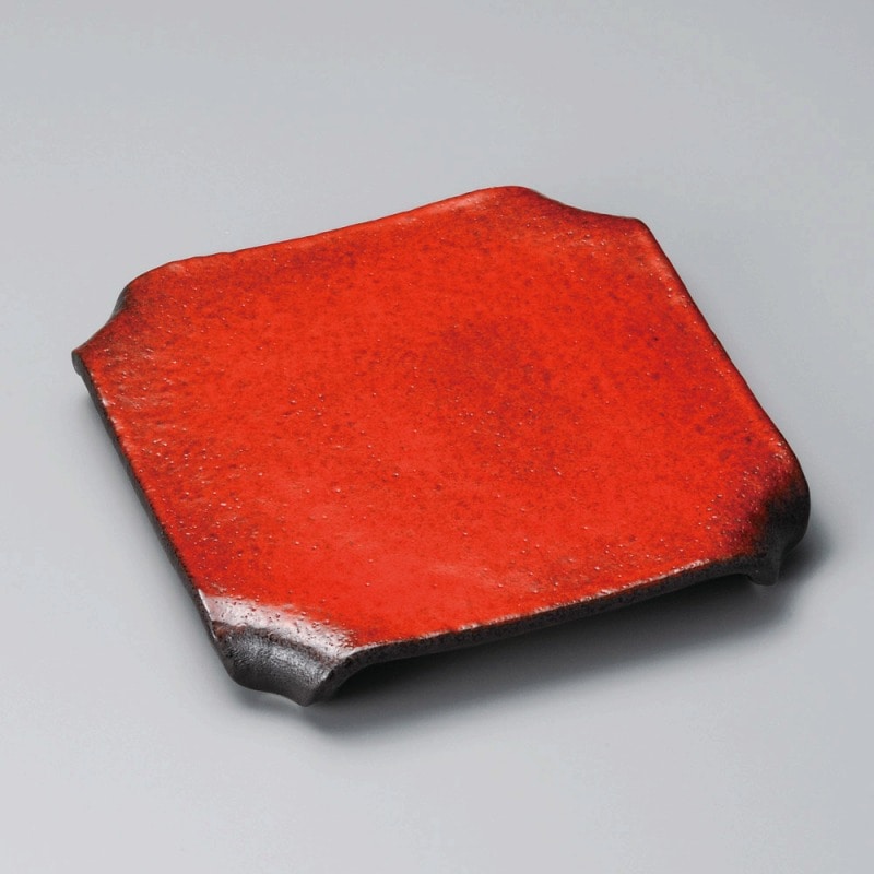 金正陶器 紅黒炭四ッ曲げ高台皿 1個(ご注文単位1個)【直送品】