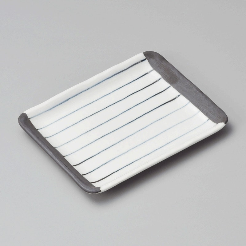 金正陶器 いぶし渕黒十草長角取皿 1個(ご注文単位1個)【直送品】