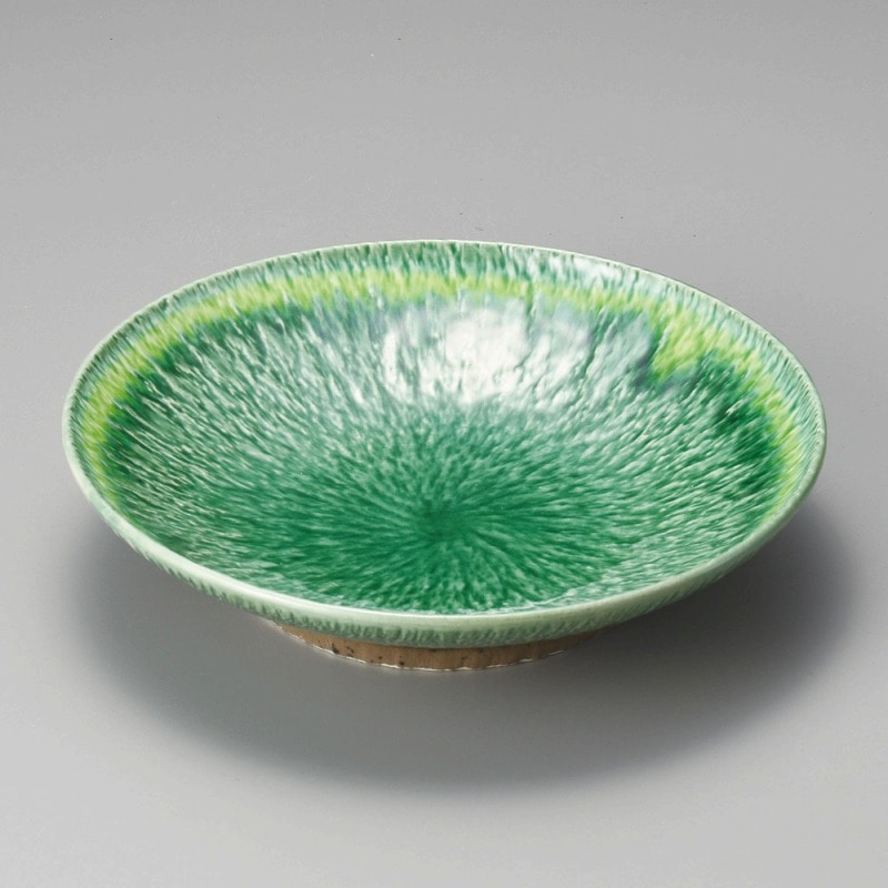 金正陶器 緑釉黄流しとちり高台8.0鉢 1個（ご注文単位1個）【直送品】