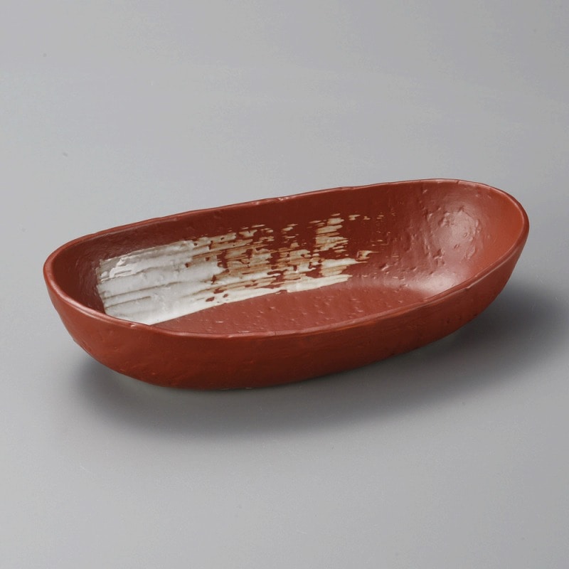 金正陶器 朱白刷毛楕円盛鉢 1個（ご注文単位1個）【直送品】