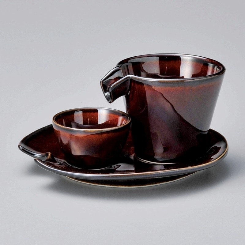 金正陶器 漆ブラウンしずる冷酒セット 1個(ご注文単位1個)【直送品】