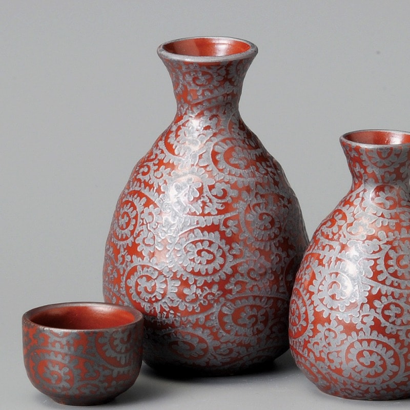 金正陶器 銀彩唐草(赤)2号徳利 1個(ご注文単位1個)【直送品】