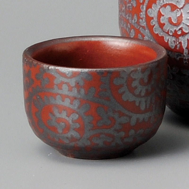 金正陶器 銀彩唐草(赤)小ぐい呑 1個(ご注文単位1個)【直送品】