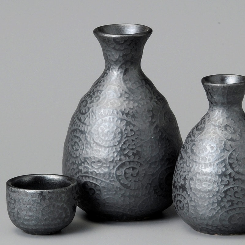 金正陶器 銀彩唐草(黒)2号徳利 1個(ご注文単位1個)【直送品】
