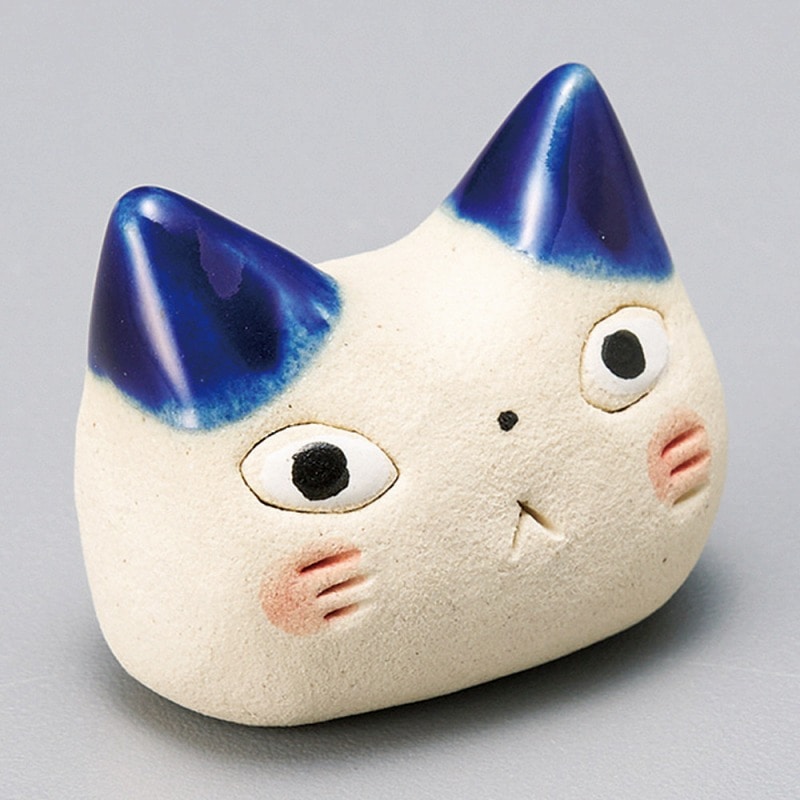 金正陶器 手造り 猫 白青箸置 1個(ご注文単位1個)【直送品】