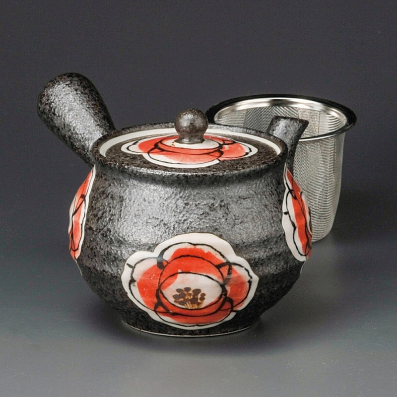 金正陶器 黒マット山椿急須(アミ付) 1個(ご注文単位1個)【直送品】