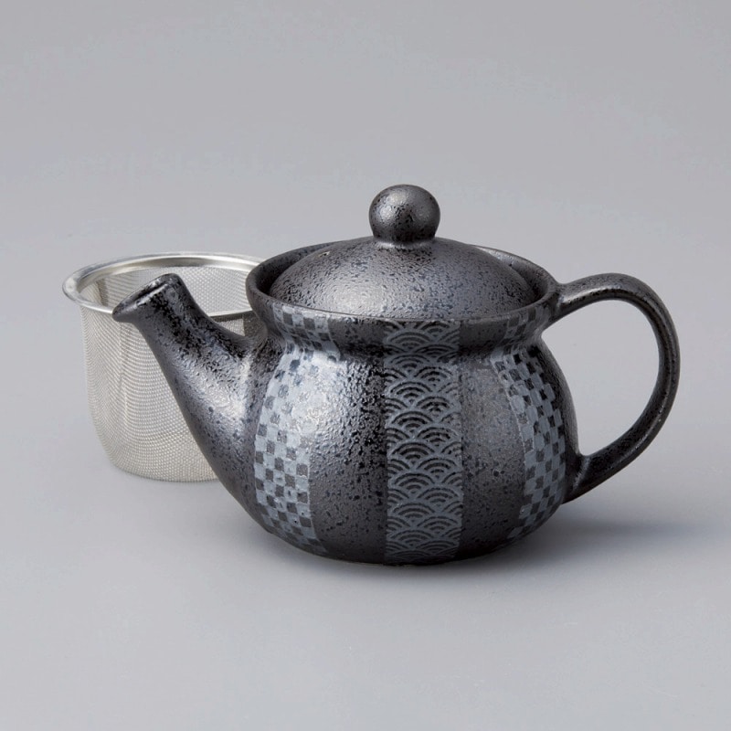 金正陶器 銀彩(黒)すっきりポット(茶こし付) 1個(ご注文単位1個)【直送品】